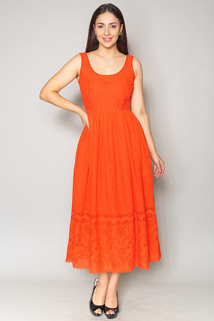 Orange Embroidered Dress by Payal Jain at Pernia's Pop Up Shop