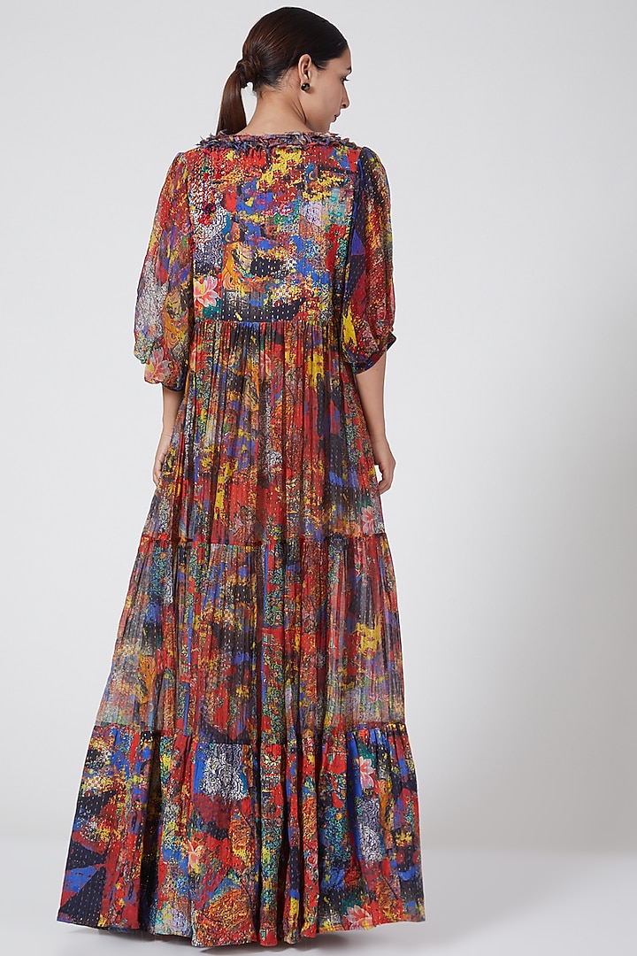 Multi Colored Embroidered Peasant Vacation Dress by Payal Jain at Pernia's Pop Up Shop