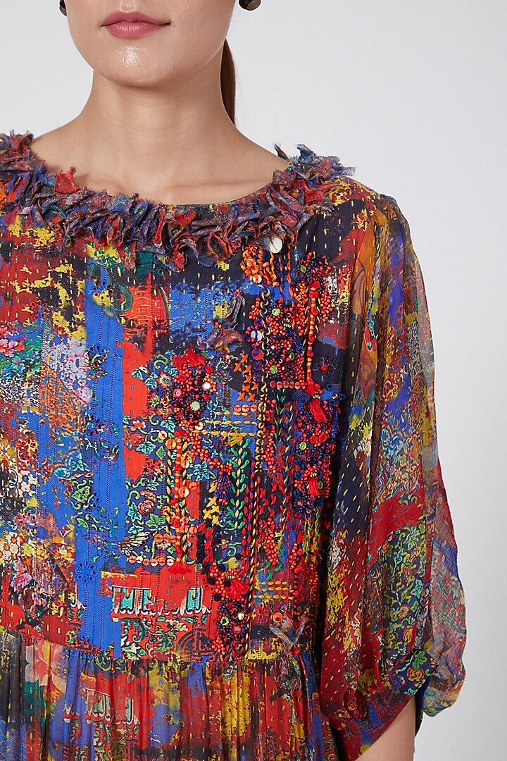 Multi Colored Embroidered Peasant Vacation Dress by Payal Jain at Pernia's Pop Up Shop