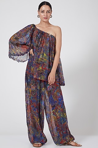 Multi Colored Off Shoulder Peasant Blouse by Payal Jain