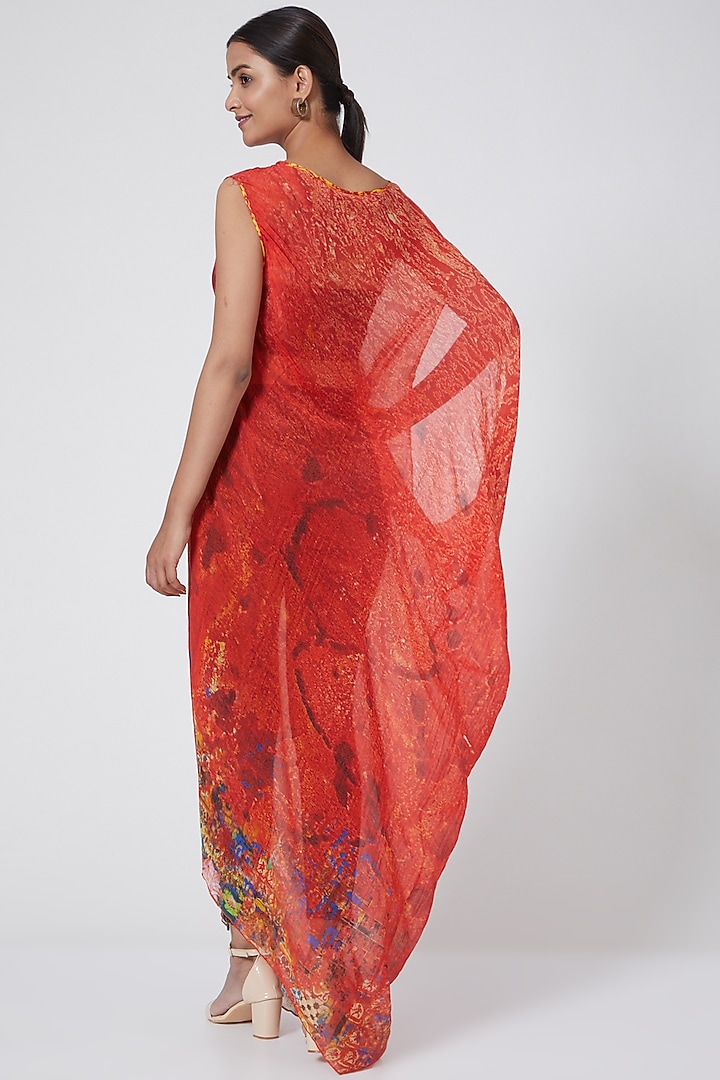 Red Printed Asymmetrical Draped Summer Dress by Payal Jain at Pernia's Pop Up Shop