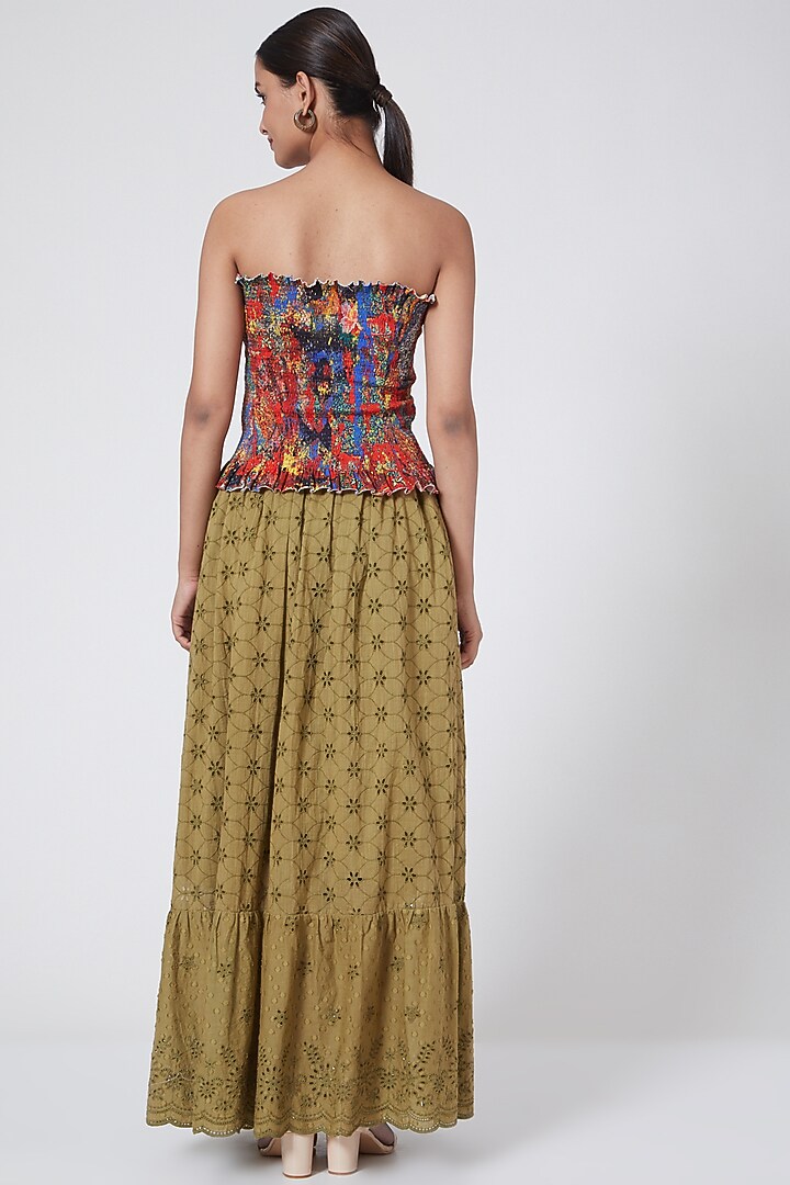 Khaki Tiered Maxi Skirt by Payal Jain at Pernia's Pop Up Shop