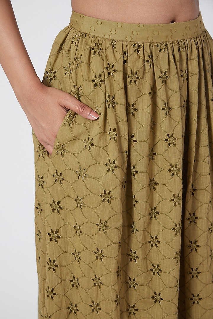 Khaki Tiered Maxi Skirt by Payal Jain at Pernia's Pop Up Shop