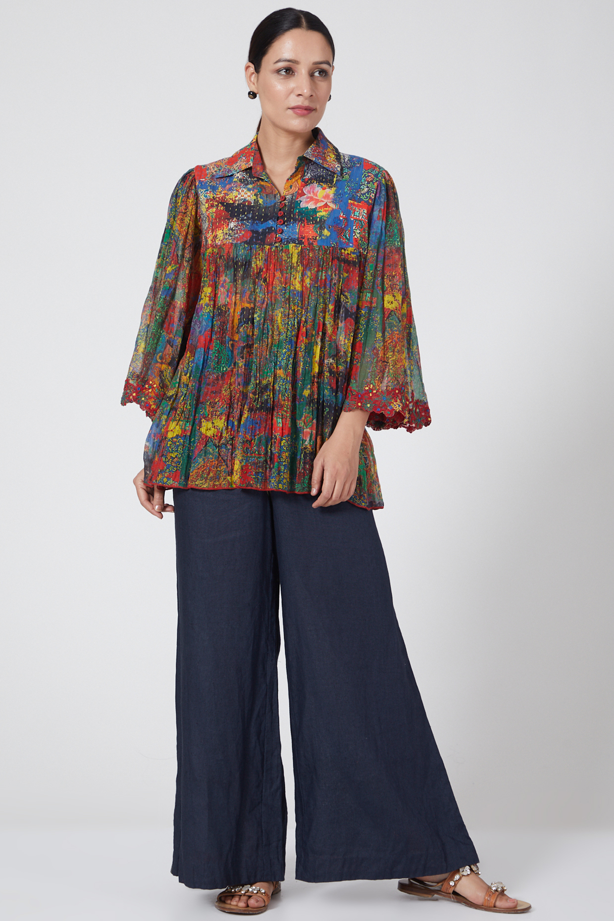 Multi Colored Embroidered Peasant Blouse by Payal Jain at Pernia's Pop Up Shop