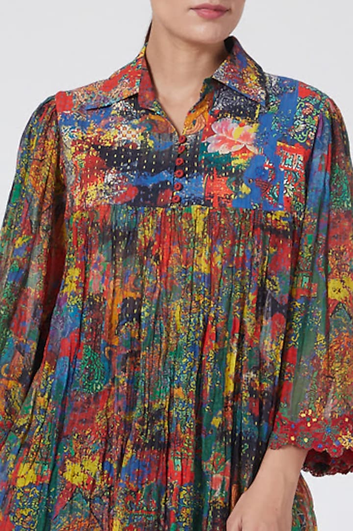 Multi Colored Embroidered Peasant Blouse by Payal Jain at Pernia's Pop Up Shop