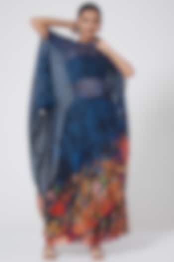 Blue Gathered Maxi Skirt by Payal Jain