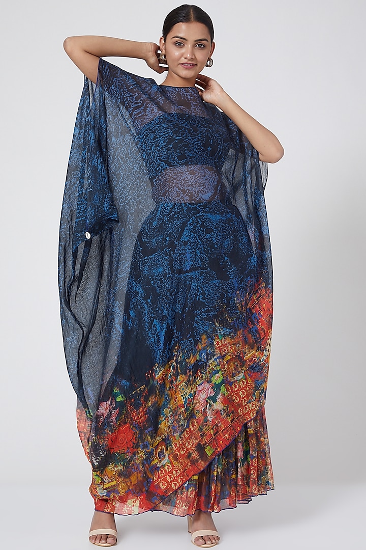 Blue Gathered Maxi Skirt by Payal Jain