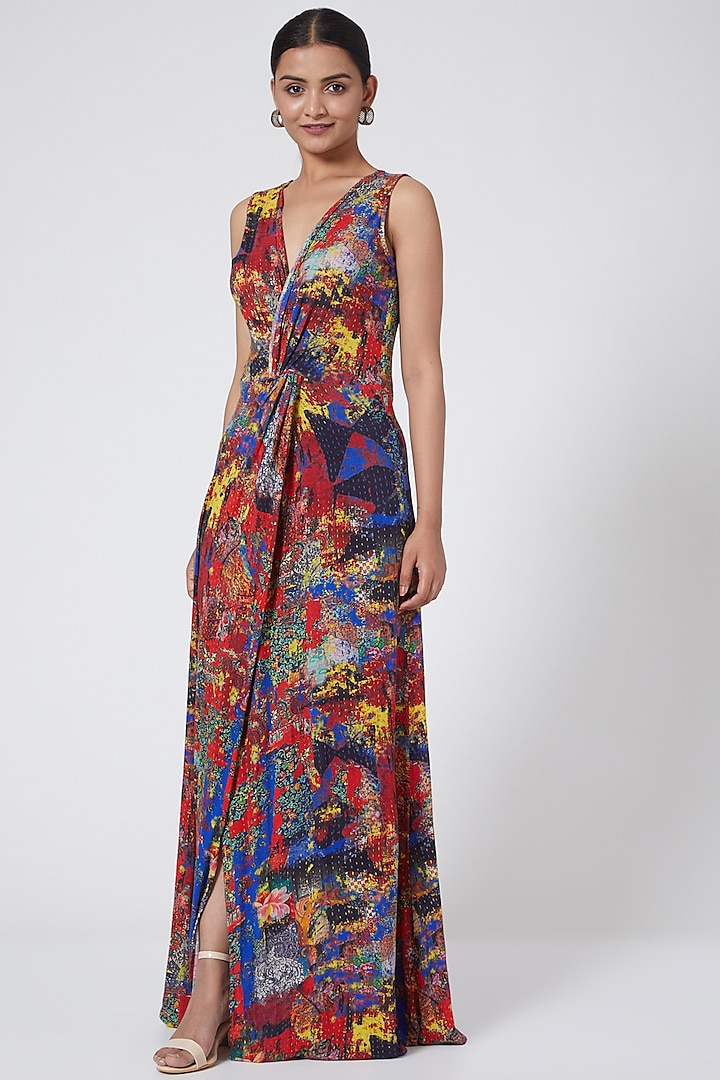 Multi Colored Wrap Dress With Knot by Payal Jain