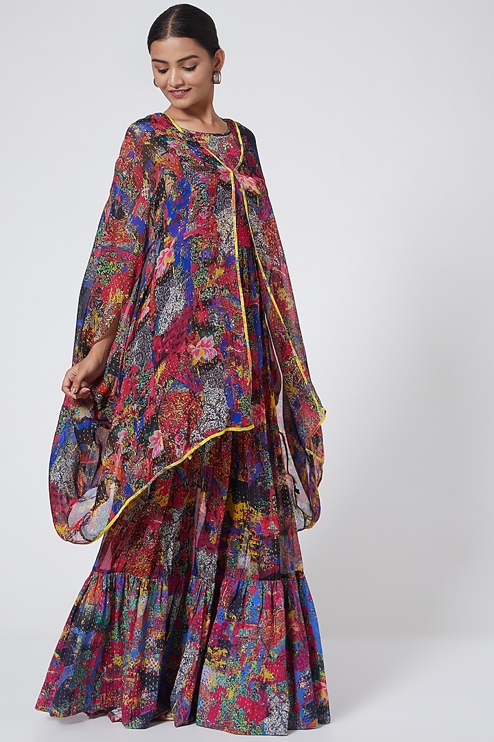 Multi Colored Printed Kimono Cape by Payal Jain