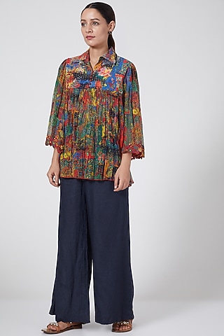 Blue Printed Harem Pants by Payal Jain