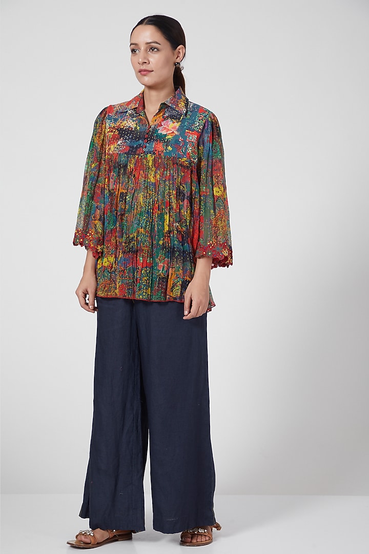Blue Printed Harem Pants by Payal Jain at Pernia's Pop Up Shop