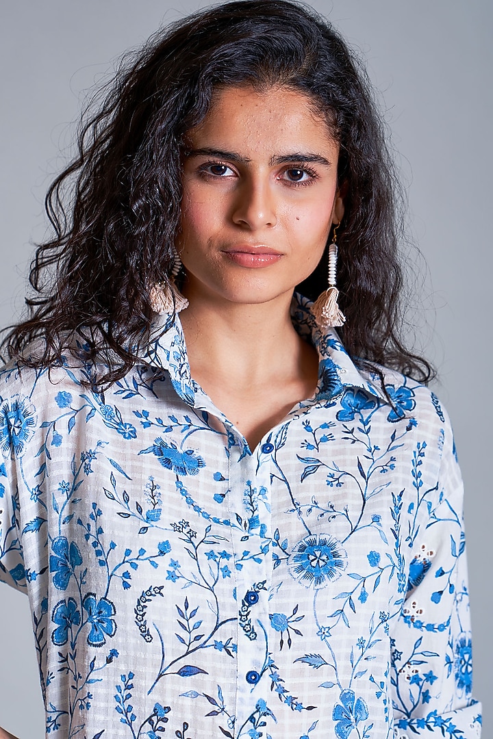 Off White Printed Collared Summer Dress by Payal Jain at Pernia's Pop Up Shop