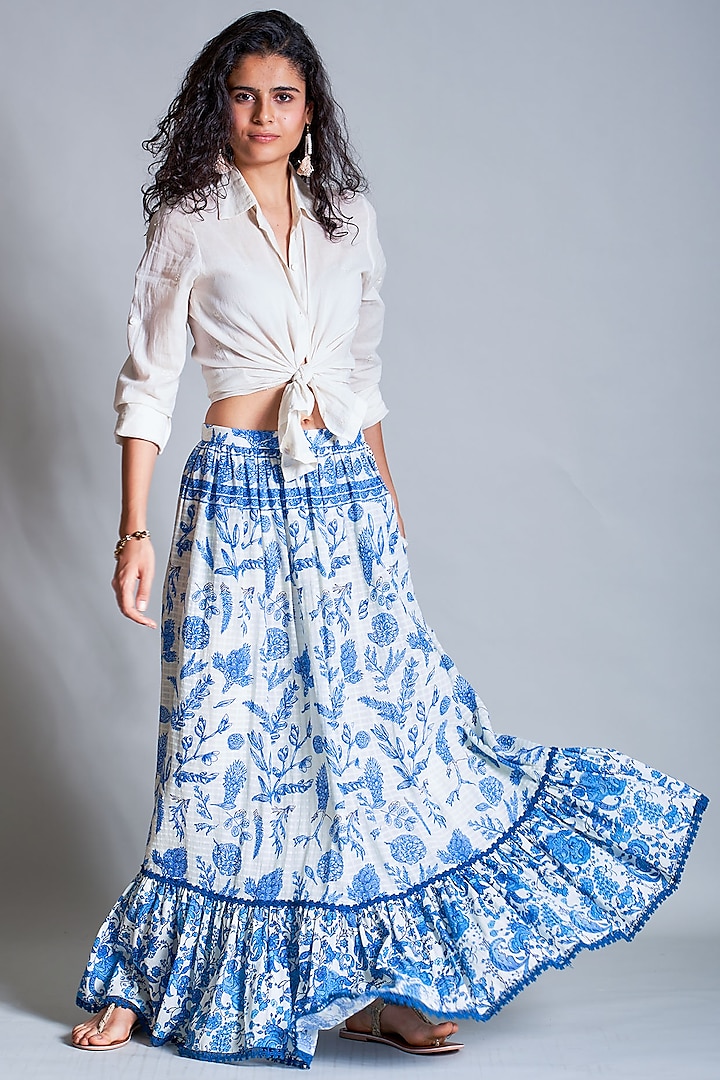 Off White Tiered Maxi Skirt by Payal Jain
