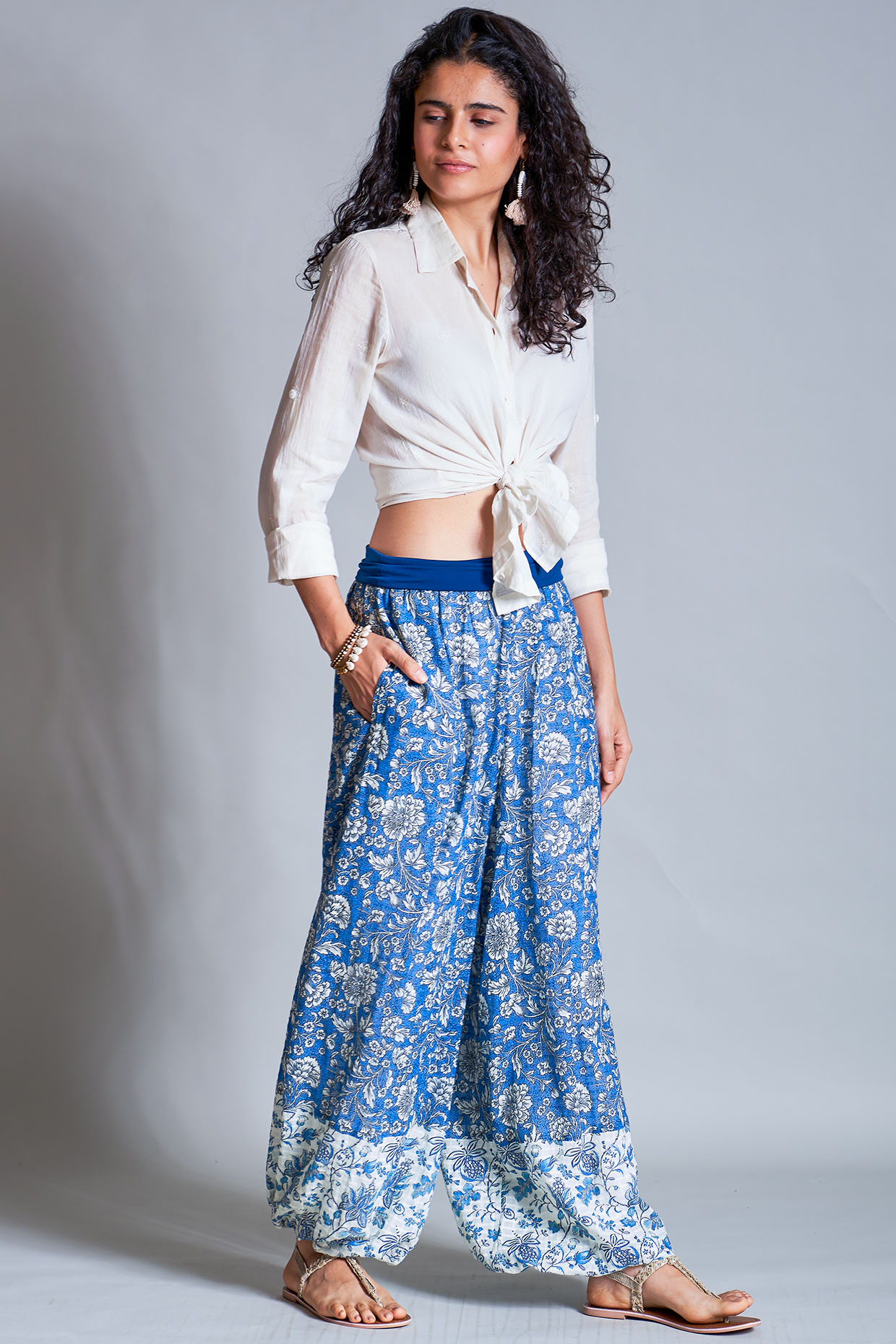 Blue Printed Relaxed Pants by Payal Jain at Pernia's Pop Up Shop