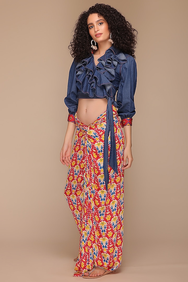 Blue Denim Tie-Up Blouse by Payal Jain at Pernia's Pop Up Shop