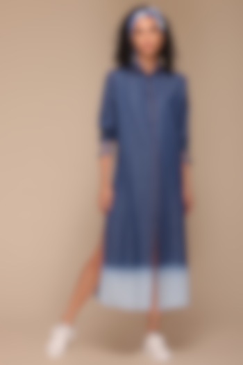 Blue Denim Maxi Shirt Dress by Payal Jain