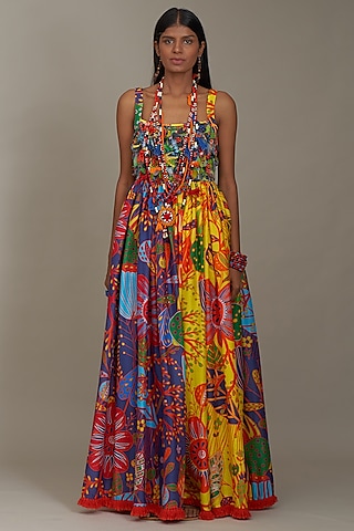 Multi-Colored Cotton Silk Printed Dress by Payal Jain