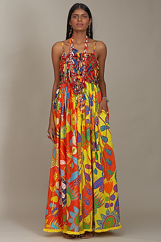 Multi-Colored Cotton Silk Printed Corset Dress by Payal Jain