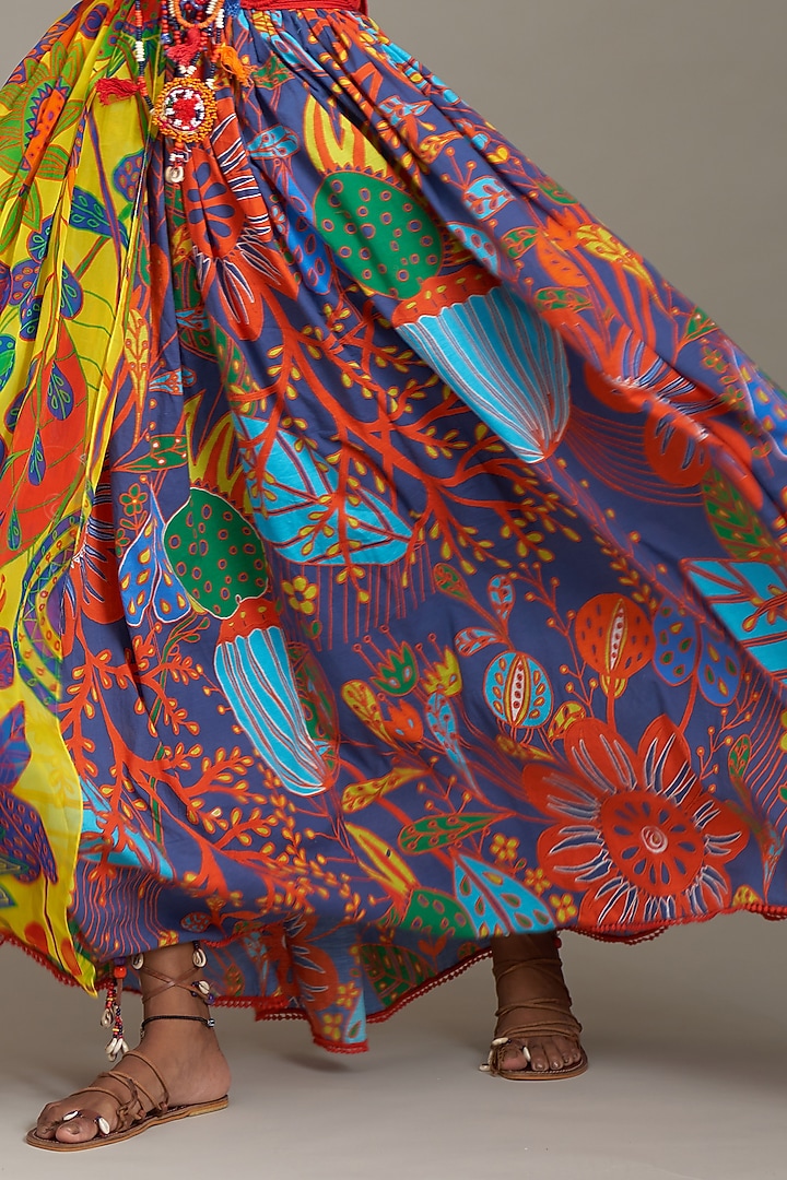 Multi-Colored Cotton & Organza Printed Corset Vacation Dress by Payal Jain at Pernia's Pop Up Shop