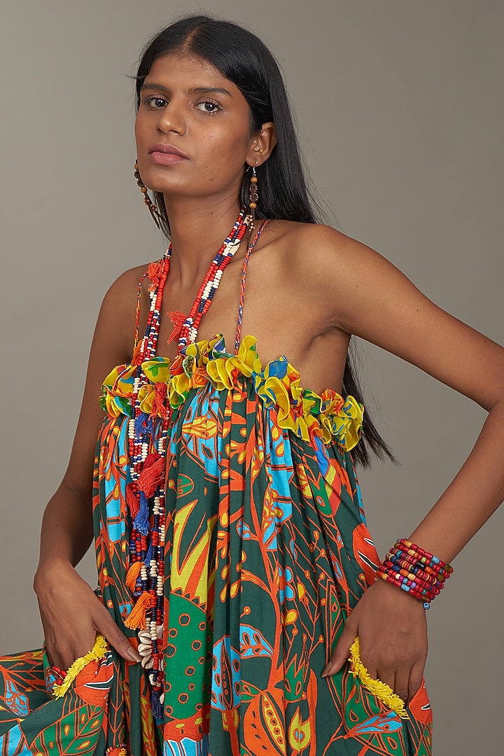 Green Cotton Printed Vacation Dress by Payal Jain at Pernia's Pop Up Shop