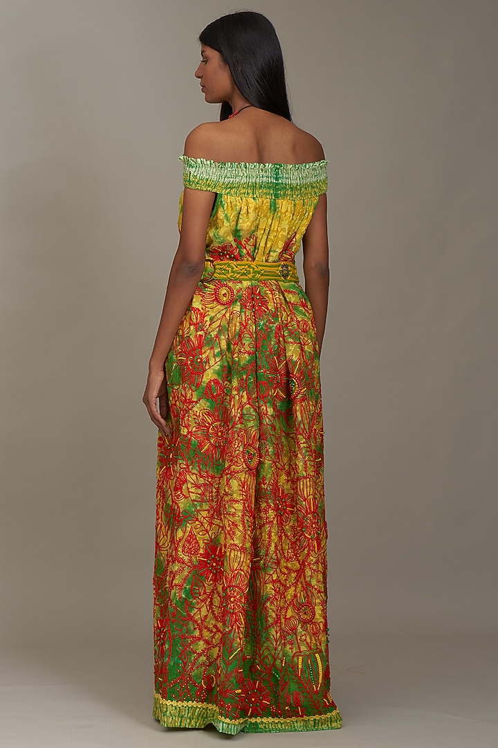 Multi-Colored Textured Cotton Off-Shoulder Tie-Dyed Cocktail Dress by Payal Jain at Pernia's Pop Up Shop