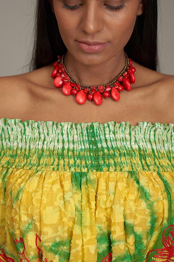 Multi-Colored Textured Cotton Off-Shoulder Tie-Dyed Cocktail Dress by Payal Jain at Pernia's Pop Up Shop