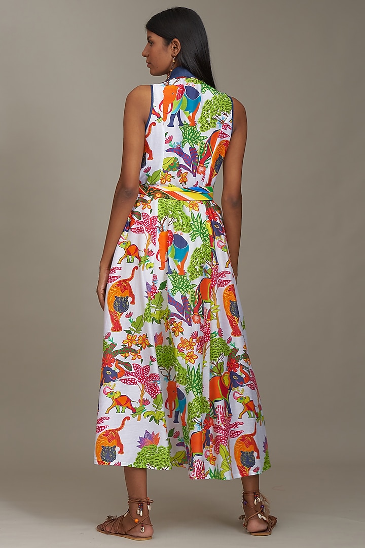 Off-White Cotton Silk Printed Summer Shirt Dress by Payal Jain at Pernia's Pop Up Shop