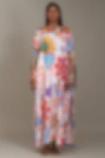 Off-White Linen Printed Kaftan Dress by Payal Jain at Pernia's Pop Up Shop