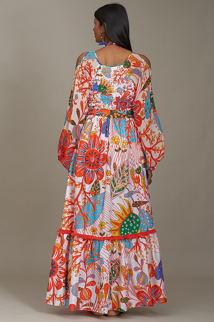 Multi-colored Cotton Silk Tiered Printed Vacation Dress by Payal Jain at Pernia's Pop Up Shop