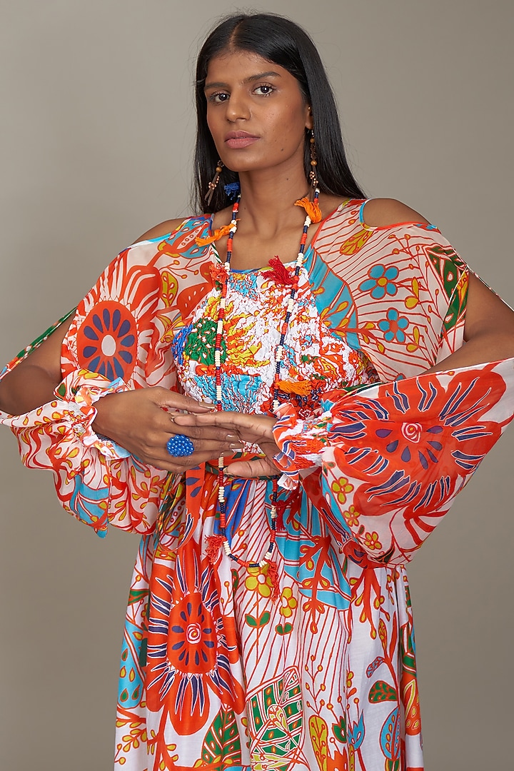 Multi-colored Cotton Silk Tiered Printed Vacation Dress by Payal Jain at Pernia's Pop Up Shop