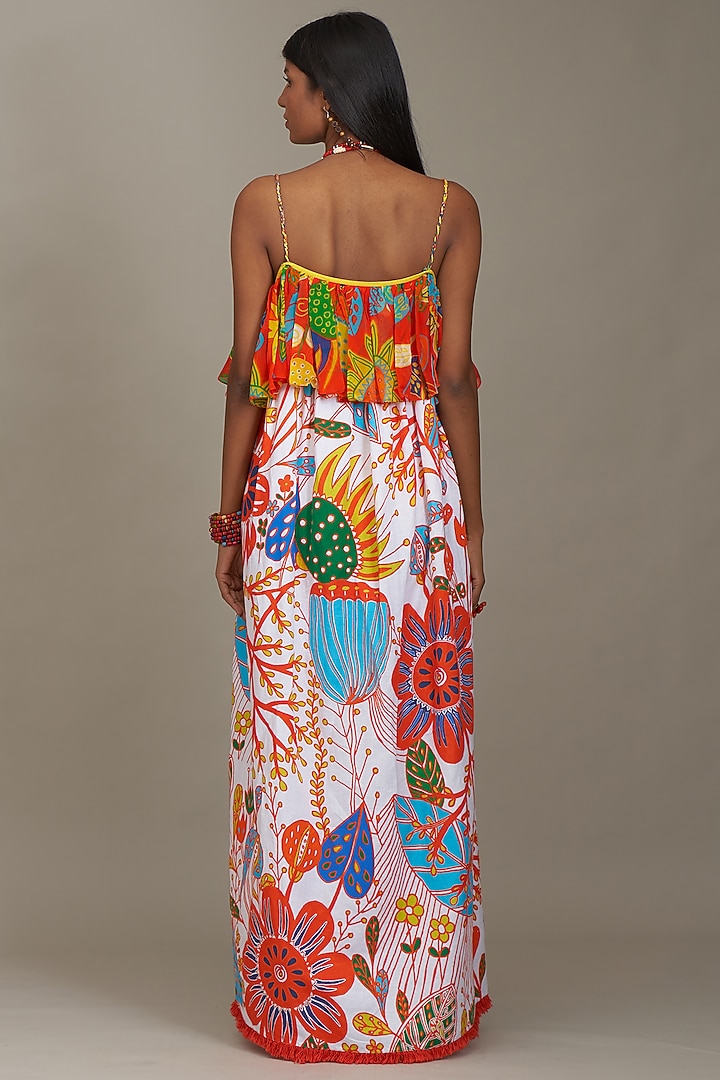 Off-White Linen Printed Spaghetti Vacation Dress by Payal Jain at Pernia's Pop Up Shop