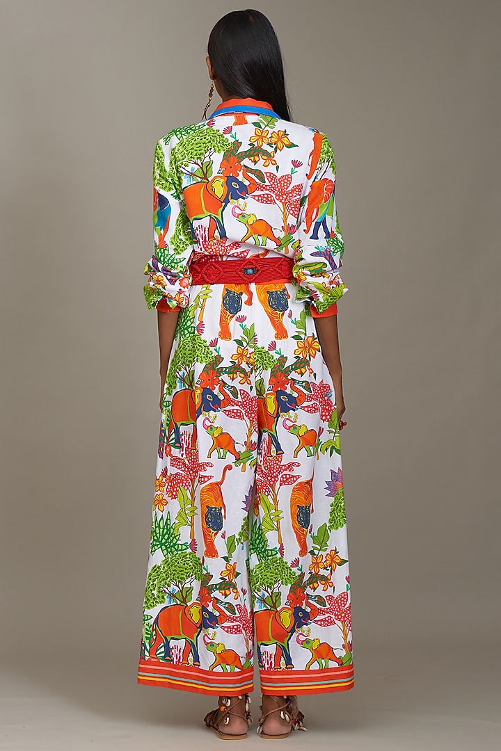 Off-White Linen Printed Jumpsuit by Payal Jain at Pernia's Pop Up Shop