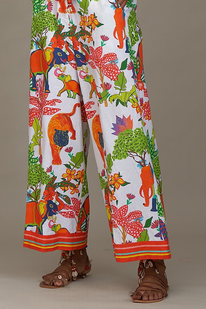 Off-White Linen Printed Jumpsuit by Payal Jain at Pernia's Pop Up Shop