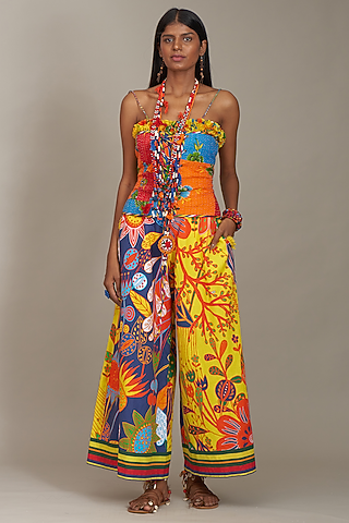 Multi-Colored Linen Printed Jumpsuit by Payal Jain