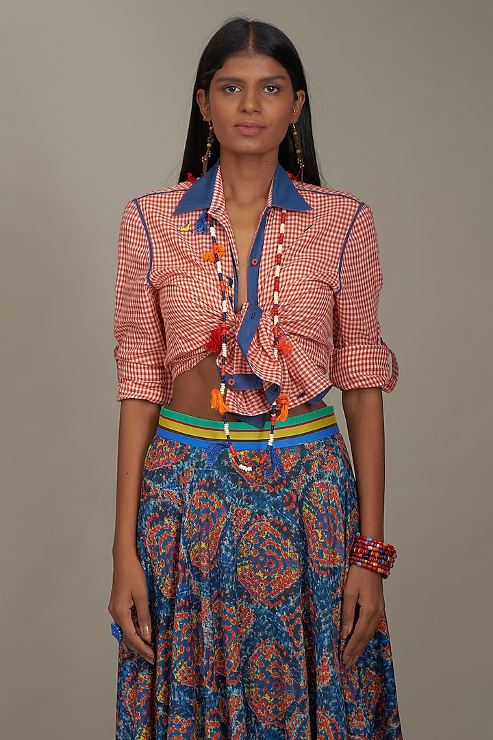 Red Cotton Embroidered Shirt by Payal Jain at Pernia's Pop Up Shop