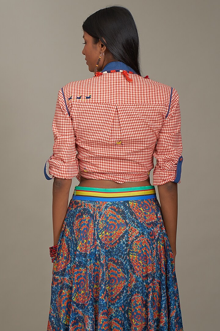 Red Cotton Embroidered Shirt by Payal Jain at Pernia's Pop Up Shop
