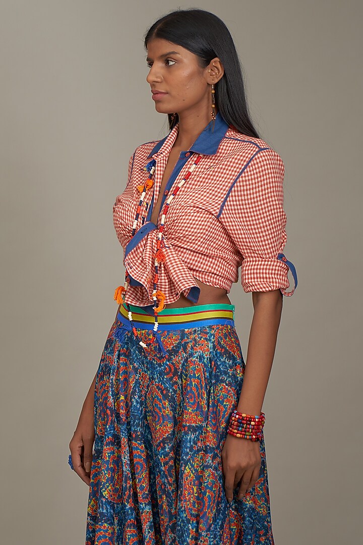 Red Cotton Embroidered Shirt by Payal Jain at Pernia's Pop Up Shop