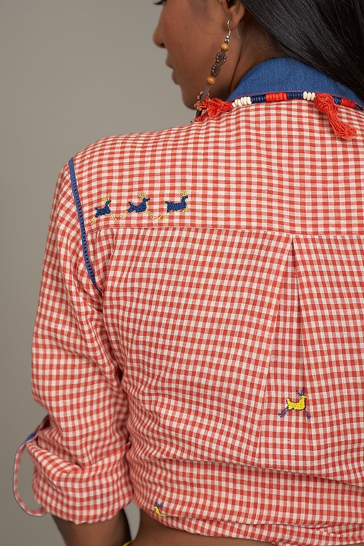 Red Cotton Embroidered Shirt by Payal Jain at Pernia's Pop Up Shop