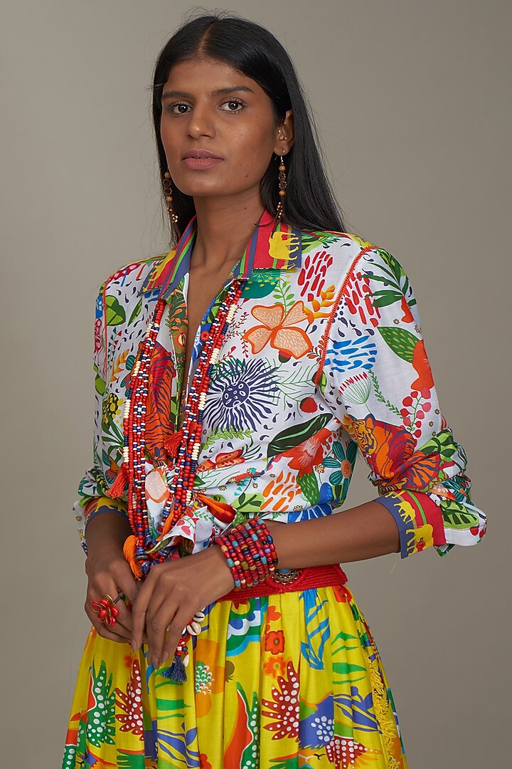 Off-White Cotton Silk Printed Shirt by Payal Jain at Pernia's Pop Up Shop
