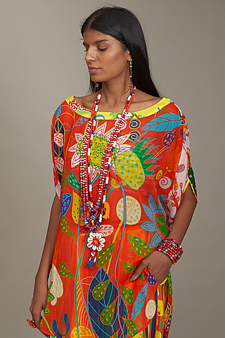 Orange Organza Printed Top by Payal Jain