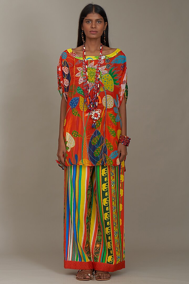 Orange Organza Printed Top by Payal Jain at Pernia's Pop Up Shop