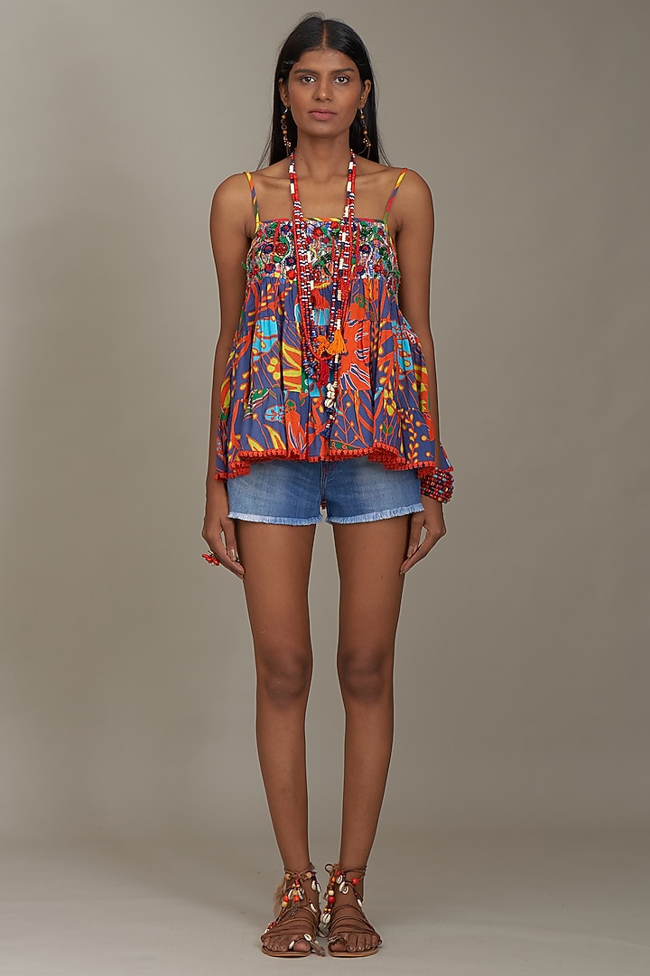 Blue Cotton Printed Top by Payal Jain at Pernia's Pop Up Shop