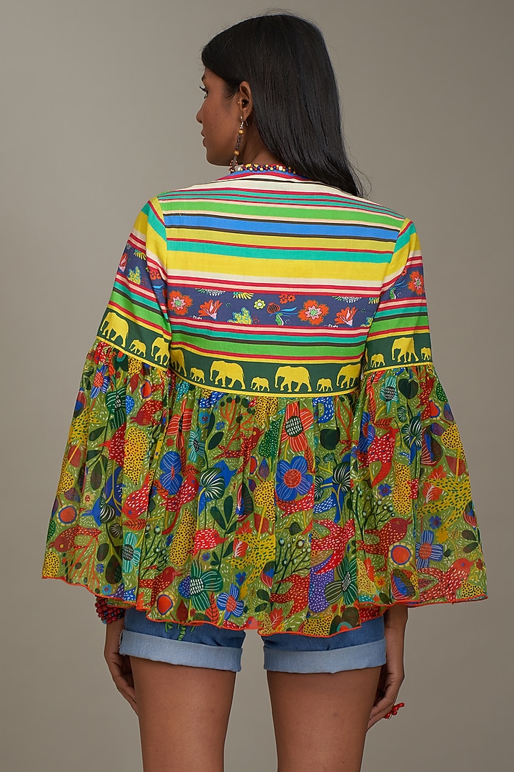 Green Cotton & Organza Printed Top by Payal Jain at Pernia's Pop Up Shop