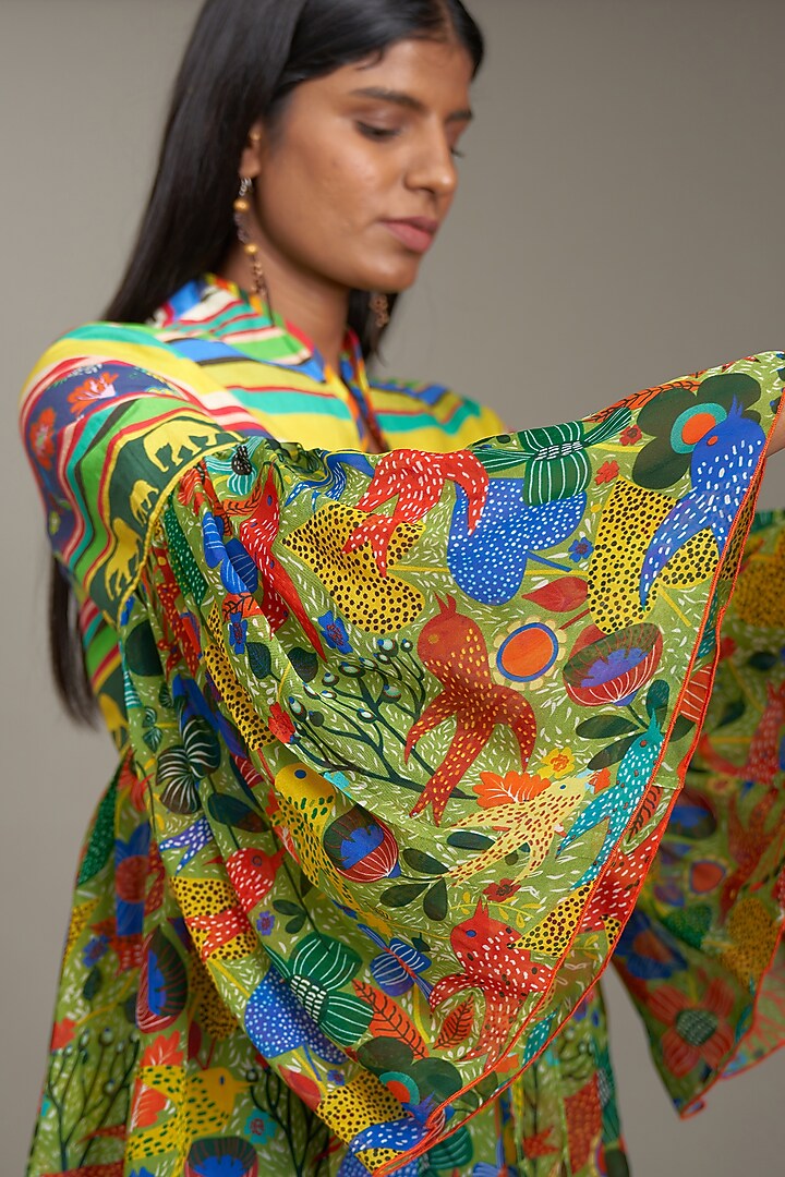 Green Cotton & Organza Printed Top by Payal Jain at Pernia's Pop Up Shop