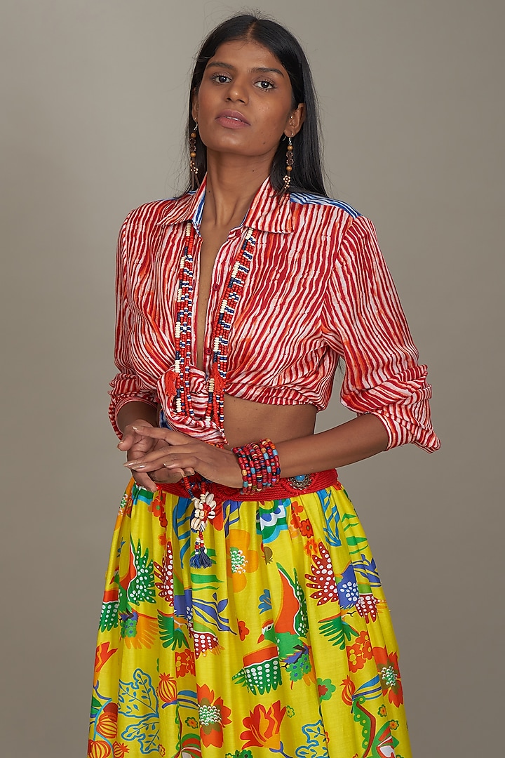 Red Viscose Satin Printed Shirt by Payal Jain at Pernia's Pop Up Shop