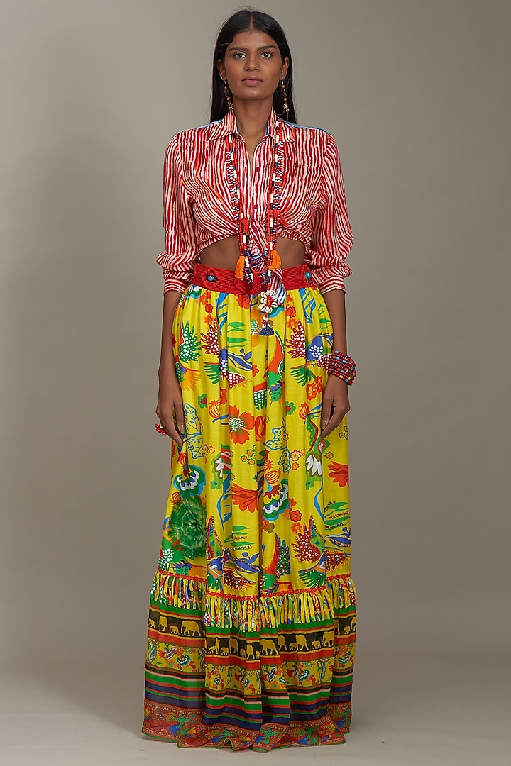 Red Viscose Satin Printed Shirt by Payal Jain at Pernia's Pop Up Shop