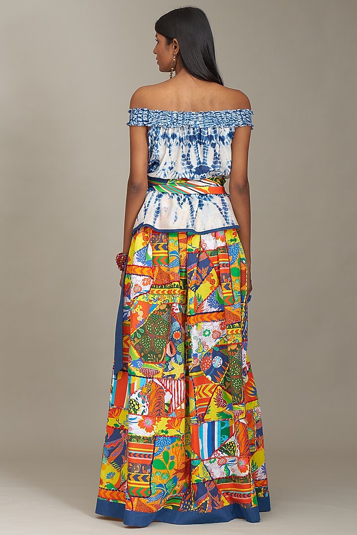 Blue Cotton Silk Shibori Off-Shoulder Top by Payal Jain at Pernia's Pop Up Shop