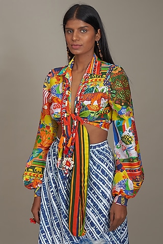 Multi-Colored Cotton Silk Printed Blouse by Payal Jain