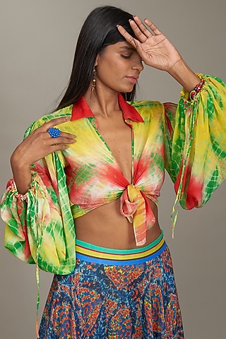 Multi-Colored Silk Printed Blouse by Payal Jain