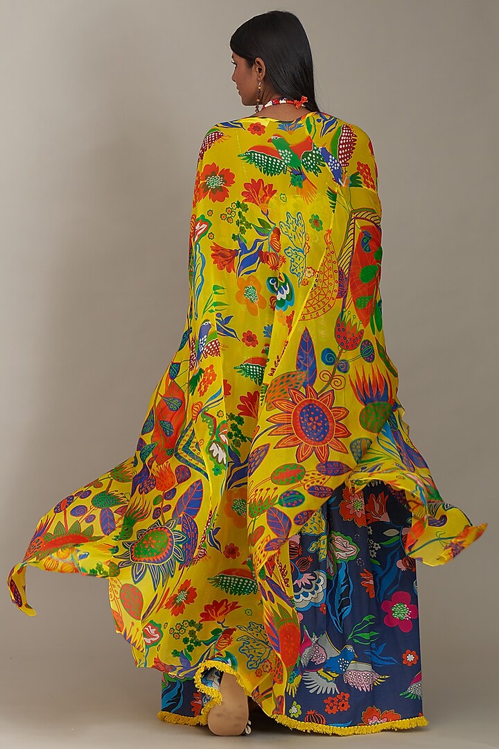 Yellow Organza Printed Cape by Payal Jain at Pernia's Pop Up Shop
